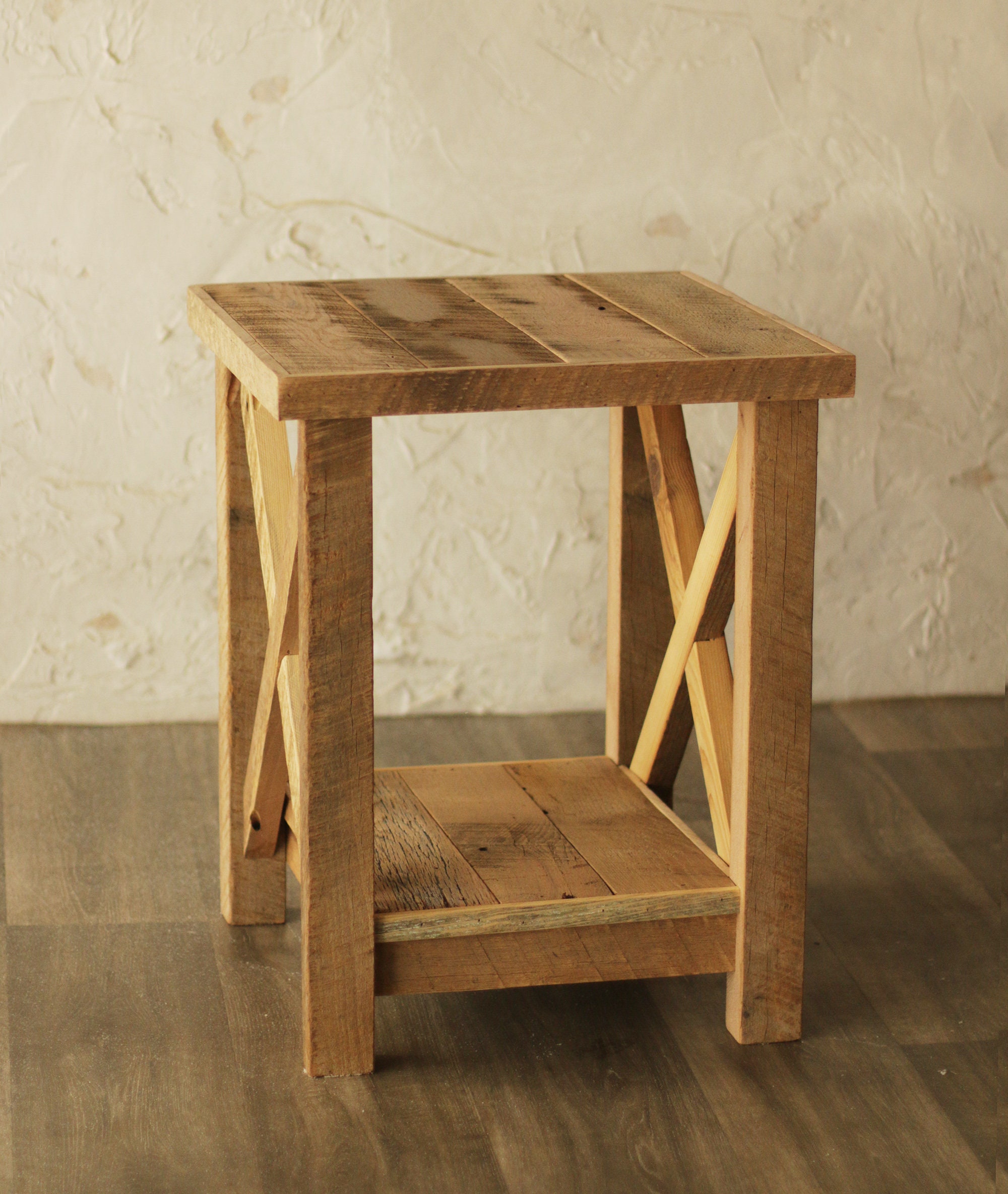 Reclaimed Wood Side Table Farmhouse X Leg Accent Table Etsy