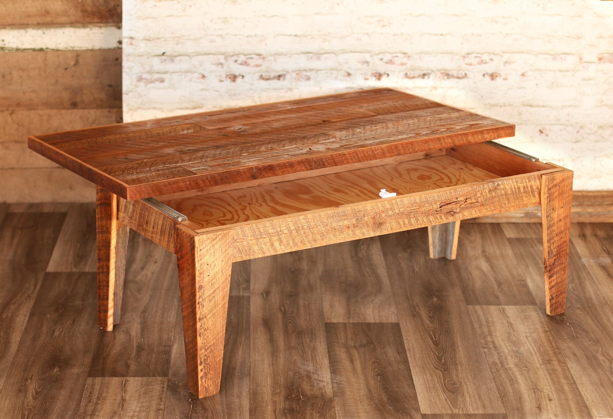 Hidden Storage Coffee Table Made from Reclaimed Wood Etsy