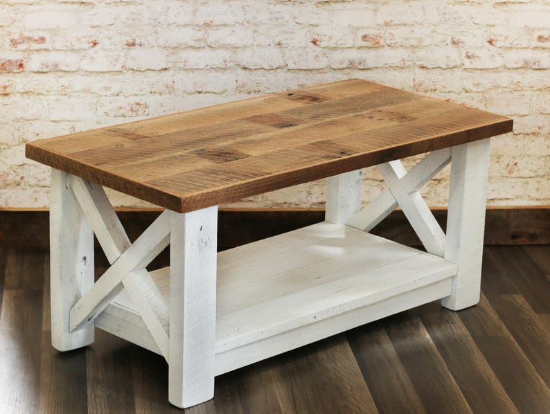 Rustic Coffee Table Made from Reclaimed Wood X Detail Living Room Furniture Rustic farmhouse decor image 2