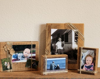 Picture Frame Sets QUANTITY DISCOUNTS made from Reclaimed Wood and Hemp Twine, Farmhouse Picture Frame, Various Sizes