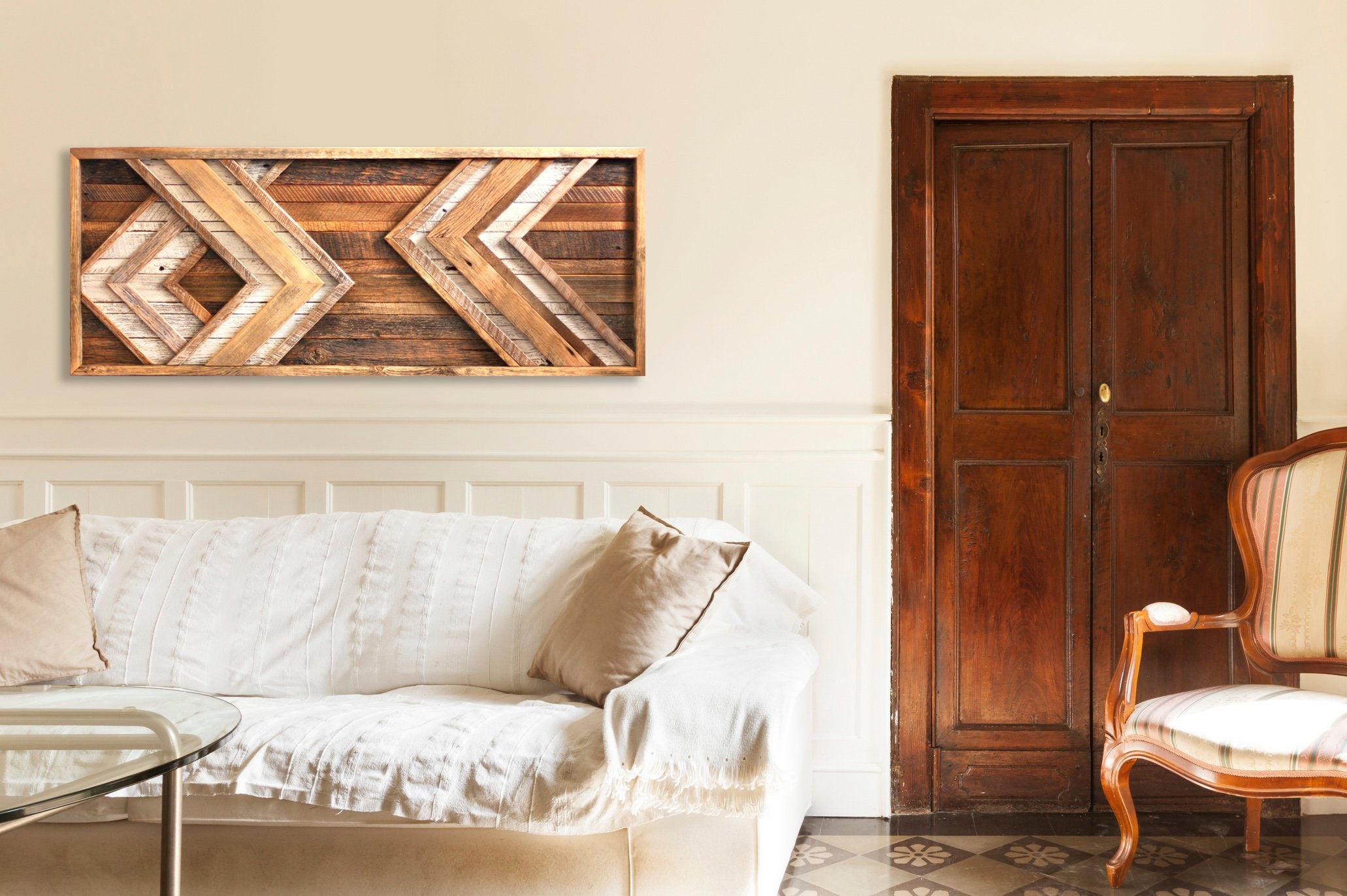 Long Horizontal Wood Wall Art Barn Wood Chevron Behind Etsy