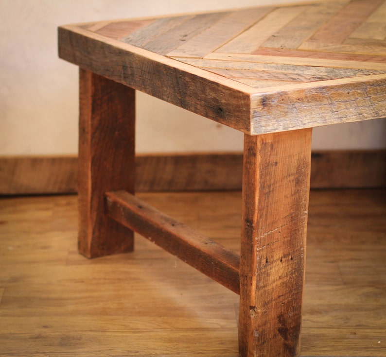 Herringbone coffee table WOOD LEGS Reclaimed wood coffee Etsy
