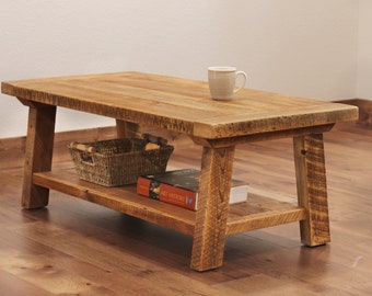 Coffee Table with Bottom Shelf, large and sturdy, farmhouse style, large, made to order, Family style