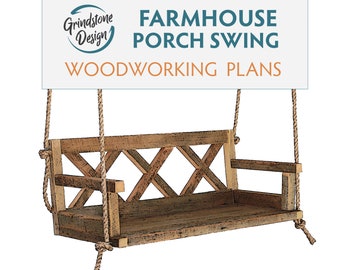 Porch Swing Bench Woodworking PLANS - farmhouse style DIY build plans - DIY Woodworking Pattern - Barnwood, Reclaimed Wood