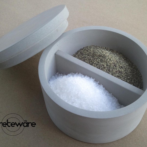 Divided concrete salt and pepper spice jar or other sugar jar with lid - Kreteware Concrete