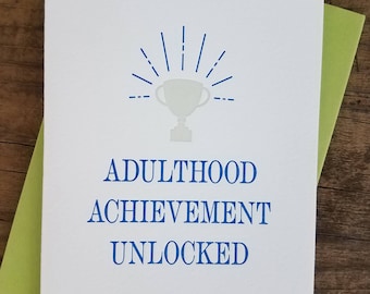 Adulthood Achievement Unlocked Letterpress Card