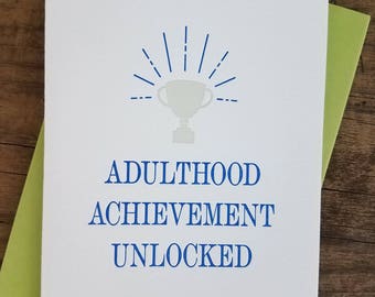 Adulthood Achievement Unlocked Letterpress Card