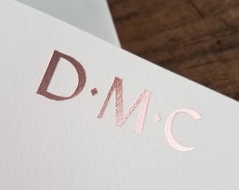 Custom Foil Stamped Stationery | Monogrammed Notecards | Rose Gold, Silver, or Gold Foil