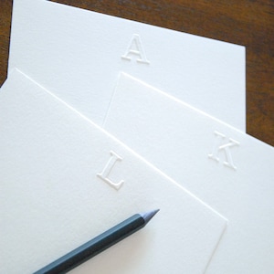 Embossed Block Initial Stationery | Flat White Notecards + White Envelopes Set of 10
