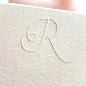 Embossed Script Initial Stationery White Flat Notecards & White Envelopes Set of 10 image 1