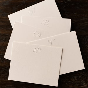 Embossed Script Initial Stationery White Flat Notecards & White Envelopes Set of 10 image 2