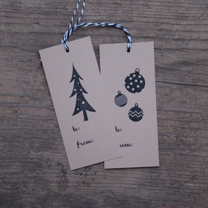 Christmas Tree Letterpress Gift Tags Set of Seven Black & Kraft image 2