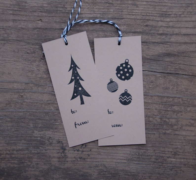 Christmas Tree Letterpress Gift Tags Set of Seven Black & Kraft image 2