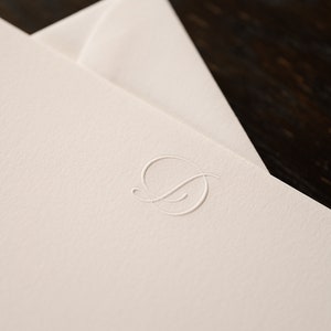 Embossed Script Initial Stationery White Flat Notecards & White Envelopes Set of 10 image 4