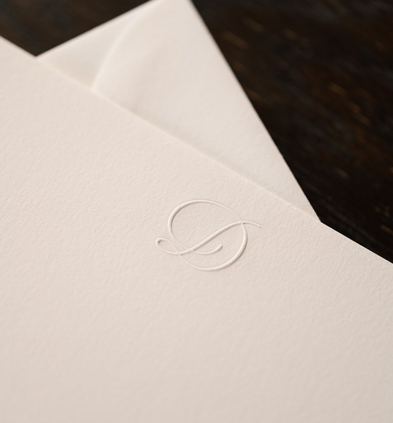 Embossed Script Initial Stationery White Flat Notecards & White Envelopes Set of 10 image 4