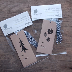 Christmas Tree Letterpress Gift Tags Set of Seven Black & Kraft image 3