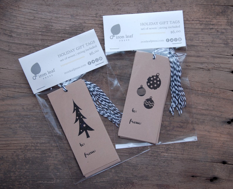 Christmas Tree Letterpress Gift Tags Set of Seven Black & Kraft image 3