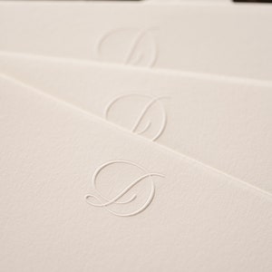 Embossed Script Initial Stationery White Flat Notecards & White Envelopes Set of 10 image 6