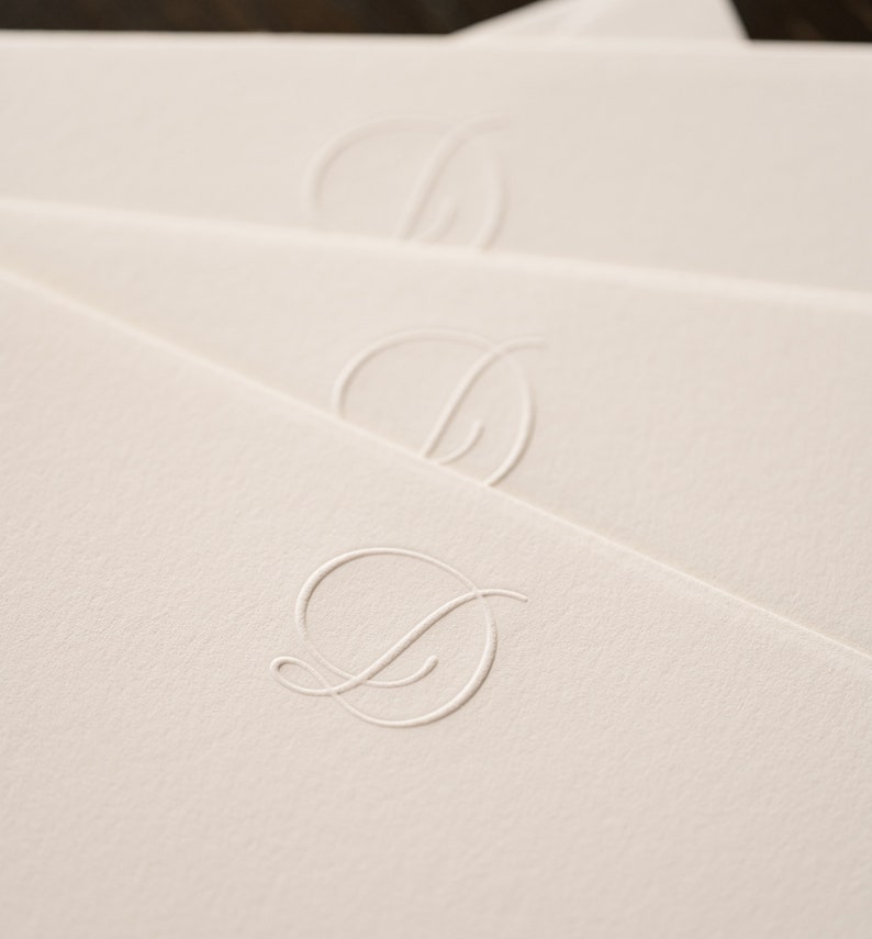 Embossed Script Initial Stationery White Flat Notecards & White Envelopes Set of 10 image 6