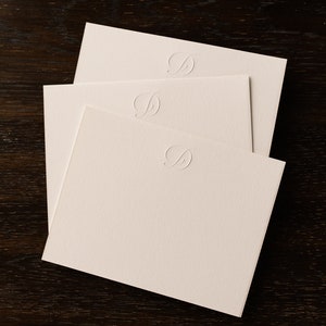 Embossed Script Initial Stationery White Flat Notecards & White Envelopes Set of 10 image 3