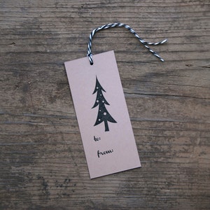 Christmas Tree Letterpress Gift Tags Set of Seven Black & Kraft image 1