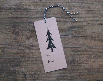 Christmas Tree Letterpress Gift Tags - Set of Seven - Black & Kraft