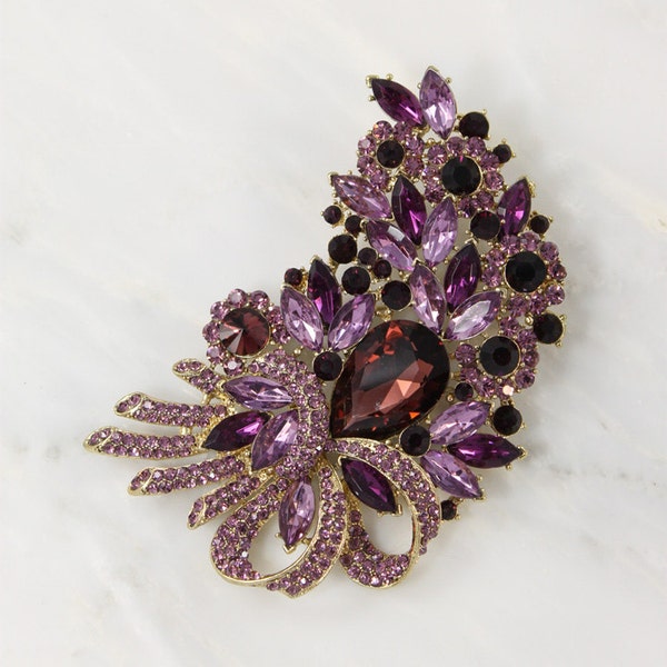 Amethyst Purple Brooch Pin. Large Amethyst Crystal Purple Broach Jewelry Gift