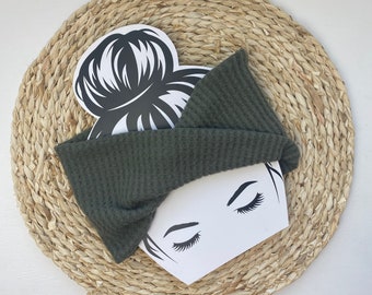Army Green Brushed Waffle Weave Head Wrap, Ear Warmer Headband