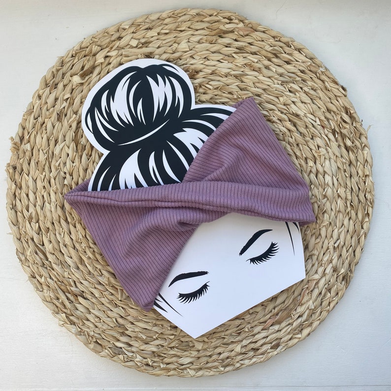 Lavender Purple Rib Knit Stretchy Yoga Headwrap Headband Adult Extra Wide image 1