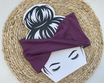 Violet Purple Narrow Rib Knit Stretchy Yoga Headwrap Headband Adult Extra Wide