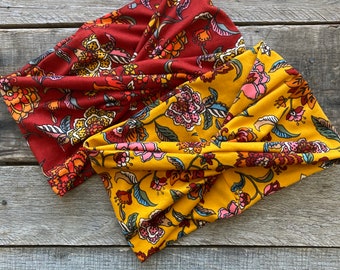 Rust and Mustard Vintage Fall Florals Stretchy Yoga Headwrap Headband