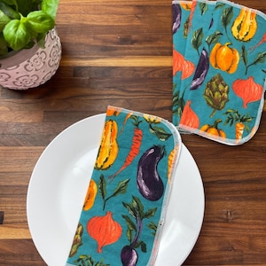 Autumn Vegetable Garden Cloth Napkins, 2 Ply Flannel Multipurpose Wipes, Unpaper Towel 4 Pack or 8 Pack