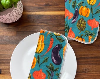 Autumn Vegetable Garden Cloth Napkins, 2 Ply Flannel Multipurpose Wipes, Unpaper Towel 4 Pack or 8 Pack
