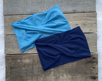 Basic Blues Stretchy Yoga Headwrap Headband Adult and Youth Extra Wide
