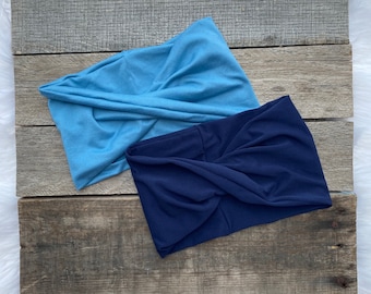Basic Blues Stretchy Yoga Headwrap Headband Adult and Youth Extra Wide