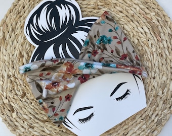 Taupe Floral  Stretchy Yoga Headwrap Headband Adult Extra Wide