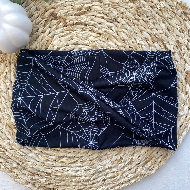 Halloween Spooky Spiderweb Yoga Headwrap Headband Adult Extra Wide or Youth image 3