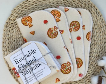 8 Cloth Napkins, Pizza Party, 2 Ply Flannel Multipurpose Wipes, Unpaper Towel