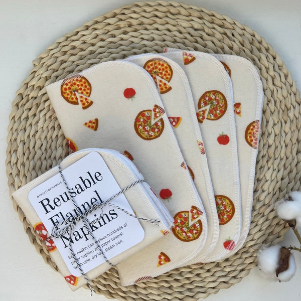 8 Cloth Napkins, Pizza Party, 2 Ply Flannel Multipurpose Wipes, Unpaper Towel