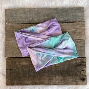 Twist Headband Mermaid Blue, Purple and Pink Stretchy Adult Yoga Headwrap image 1