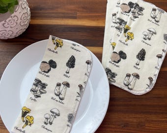 Mushroom Sketch Napkins, 2 Ply Flannel Multipurpose Wipes, Unpaper Towel