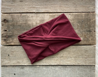 Solids Collection Deep Burgundy Stretchy Yoga Headwrap Headband Adult Extra Wide