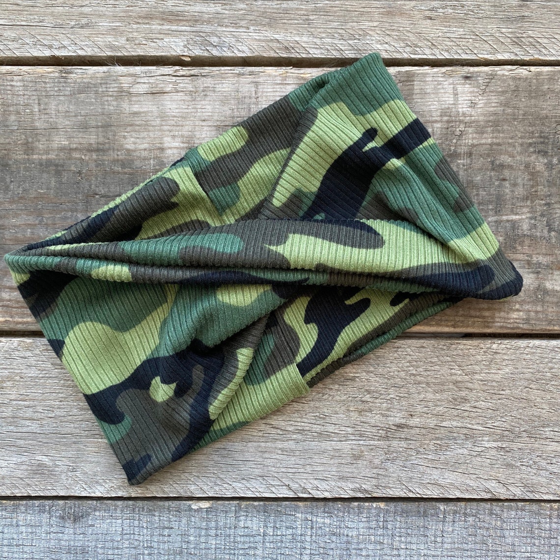 Green Camo Camouflage Rib Knit Stretchy Yoga Headwrap Headband | Etsy