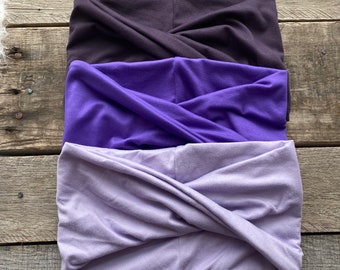 Solids Collection Purple Stretchy Yoga Headwrap Headband Extra Wide Adult Lilac, Grape or Aubergine