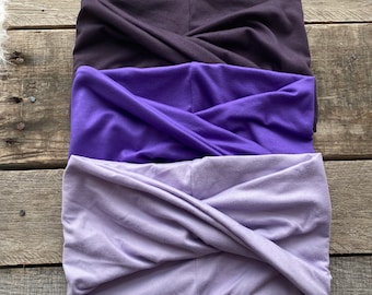 Solids Collection Purple Stretchy Yoga Headwrap Headband Extra Wide Adult Lilac, Grape or Aubergine