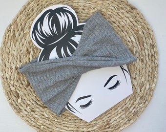 Light Gray Waffle Weave Head Wrap Ear Warmer Headband