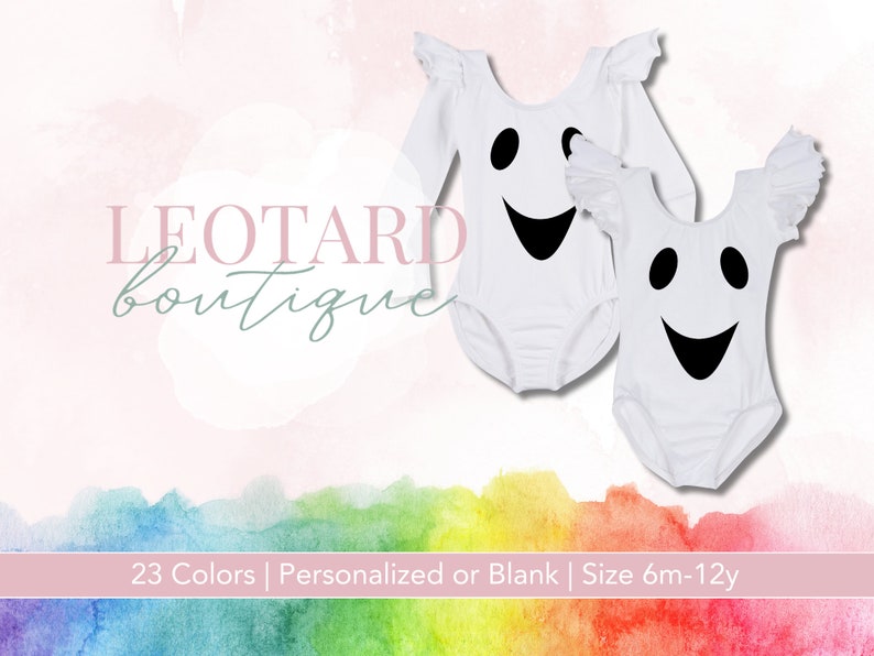 Girl's White Ghost Costume | Spooky Halloween Leotard | Short or Long Ruffle Sleeve Available image 1