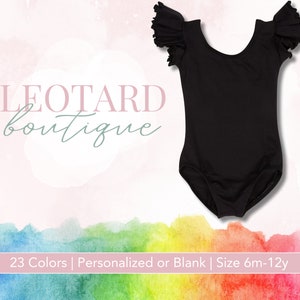 Black | Girls Ballet Leotard | Short Flutter Sleeve | Dance Wear | Gymnastics Outfit | Ready to Ship | Customizable