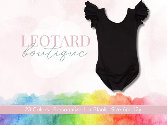 Black Girls Ballet Leotard Short Flutter Sleeve Dance Wear