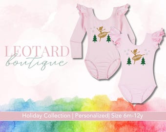 Light Pink | Personalized Ballerina Leotard | Nutcracker Outfit | Girls Holiday Dancewear | Christmas Design
